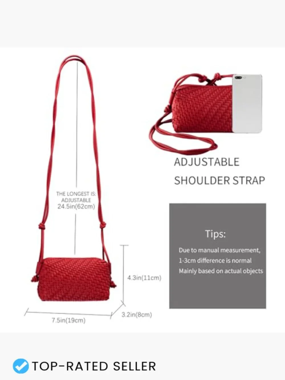 Vegan Leather Woven Crossbody Bag, Satchel Purse with Adjustable Strap,